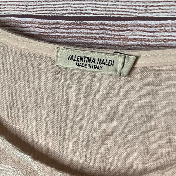 Linen Top Valentina Naldi Made in Italy Blush Embroidered Ruffle Sleeve Large - Picture 5 of 6